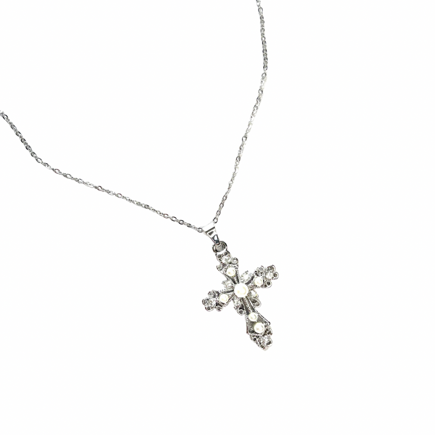 PEARL MINI CROSS NECKLACE